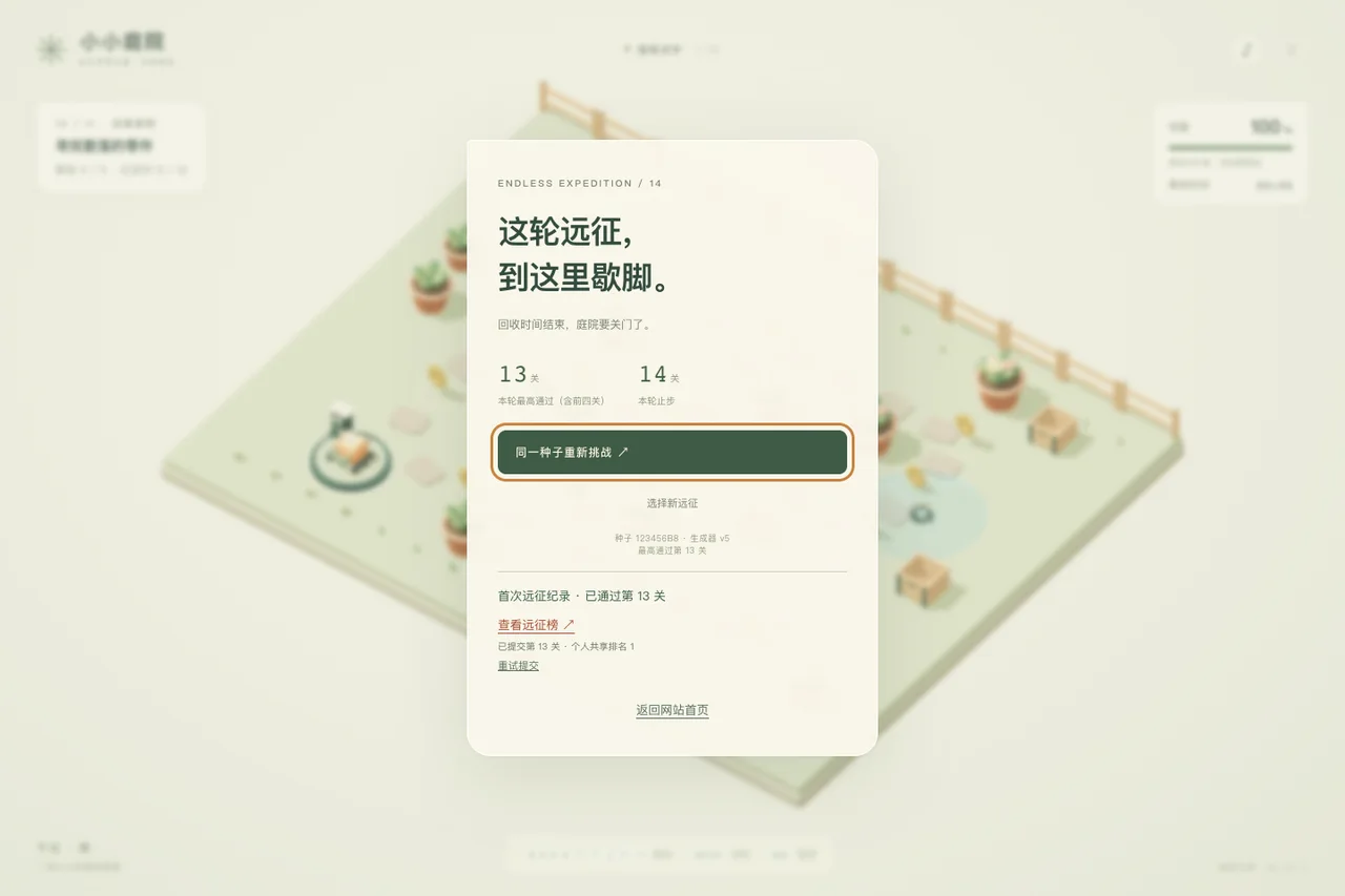 实际通过第 13 关后提交总榜,失败关不计分。